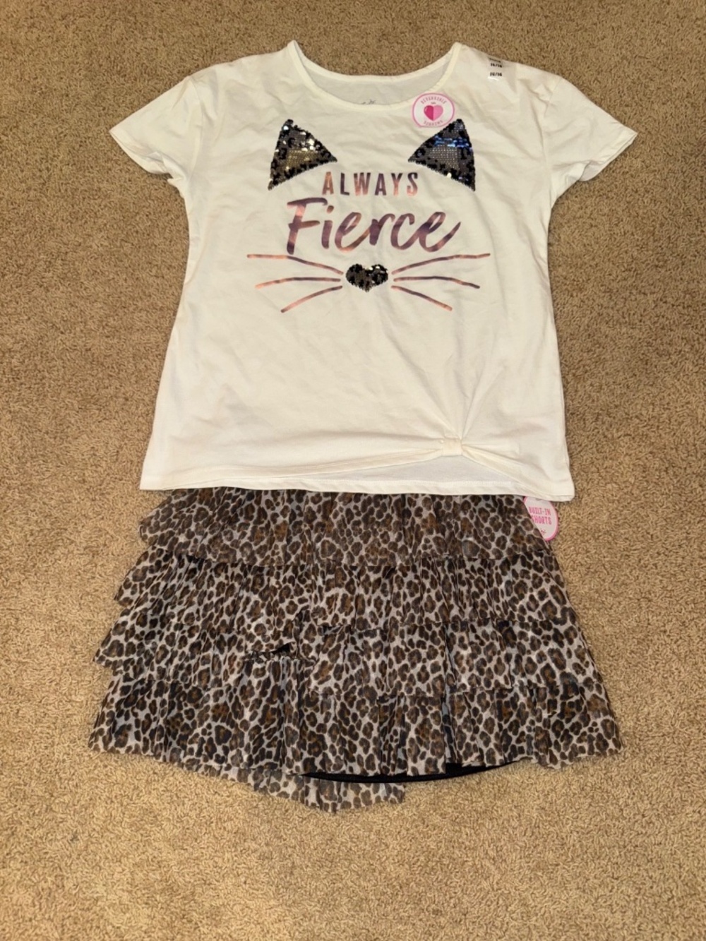 Justice Always Fierce Cat Tee & Leopard Skort NWT Outfit Set